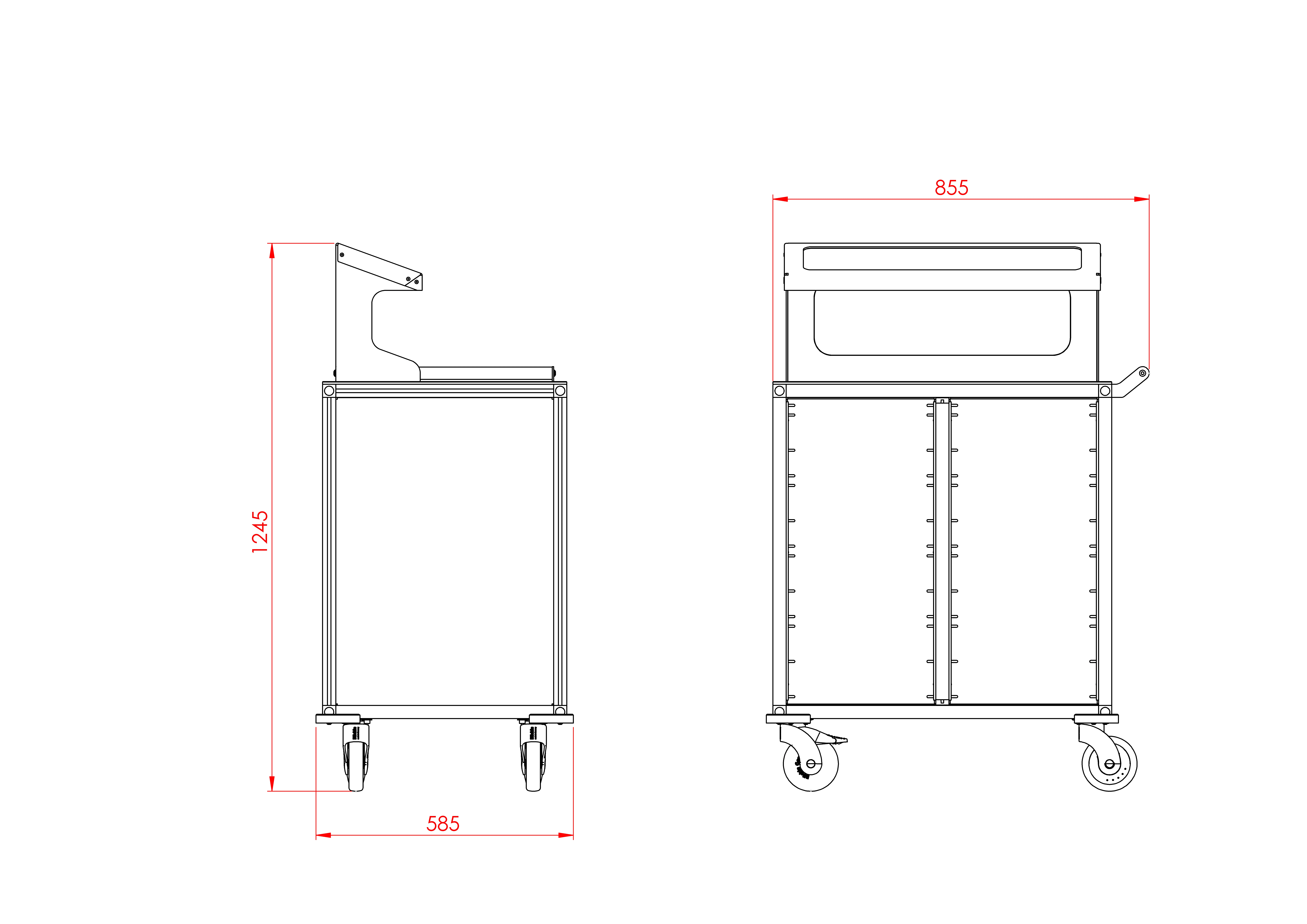 Dimensioned drawing of the TrolleyServe without shelf
