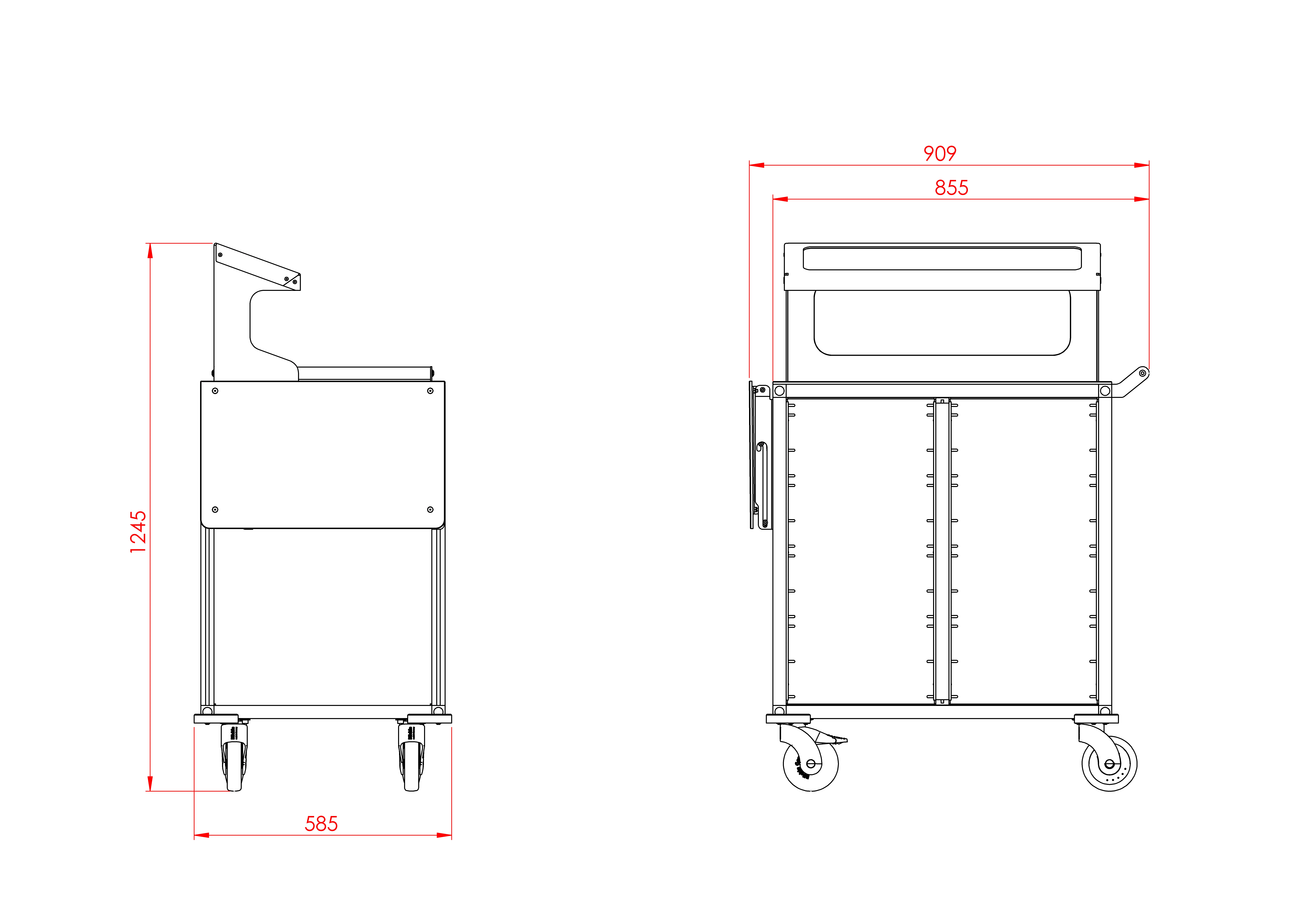 Dimensioned drawing, shelf folded