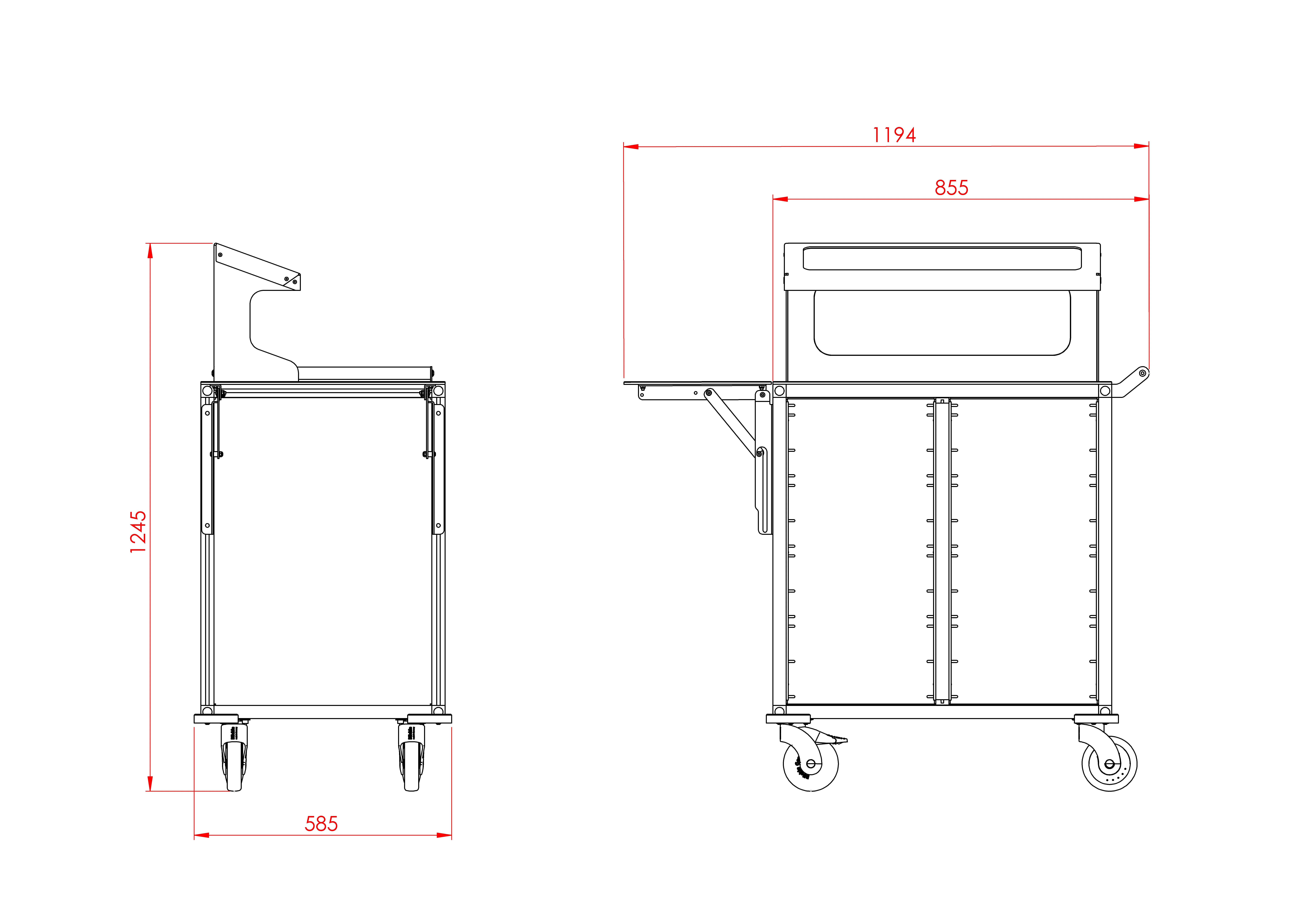 Dimensioned drawing, shelf unfolded